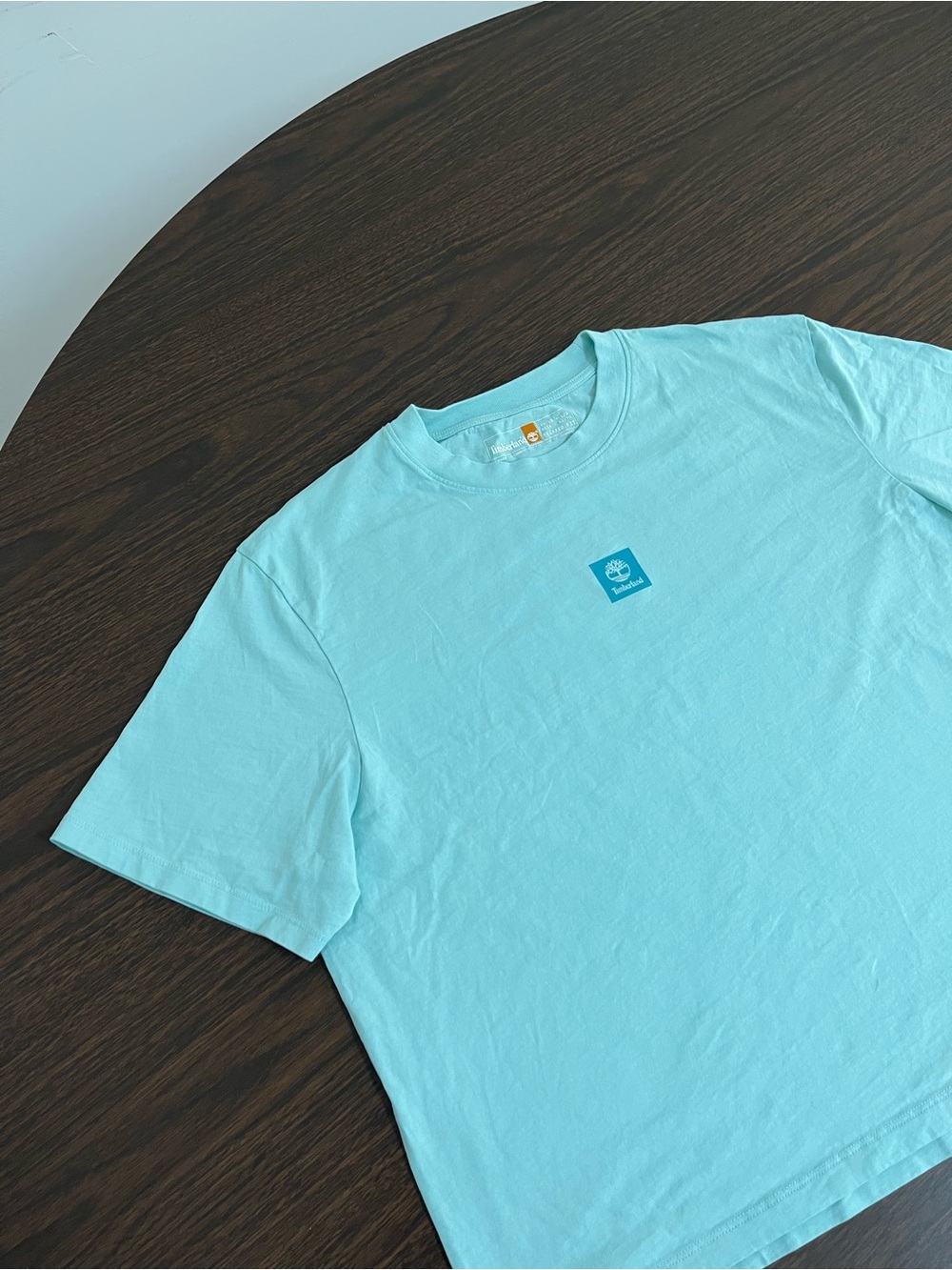 Timberland Women’s T-Shirt Size L Mint Blue Boxy Relaxed Fit Short Sleeve